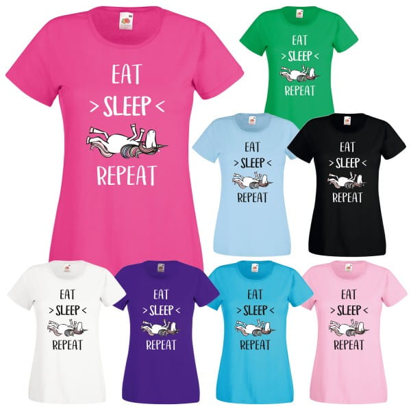 Einhorn Damen T-Shirt Eat Sleep Repeat