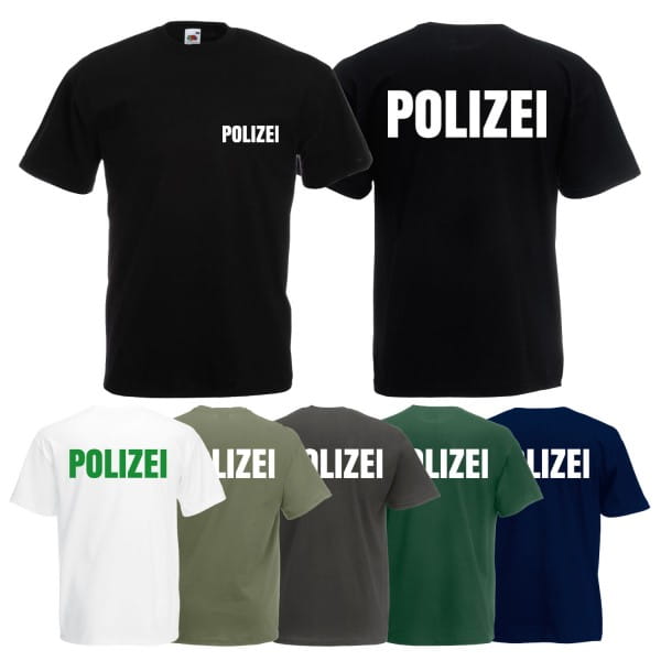 Herren Polizei T-Shirt - Druck Brust & Rücken Reflex