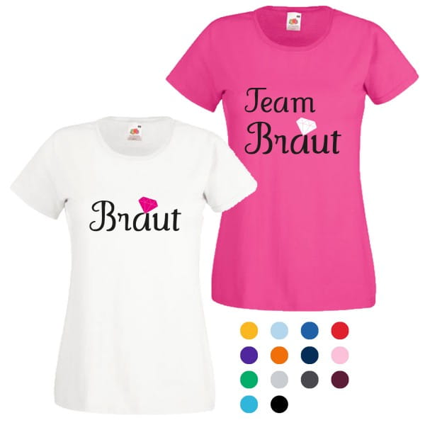 JGA T-Shirt mit Motiv Braut + Team Braut