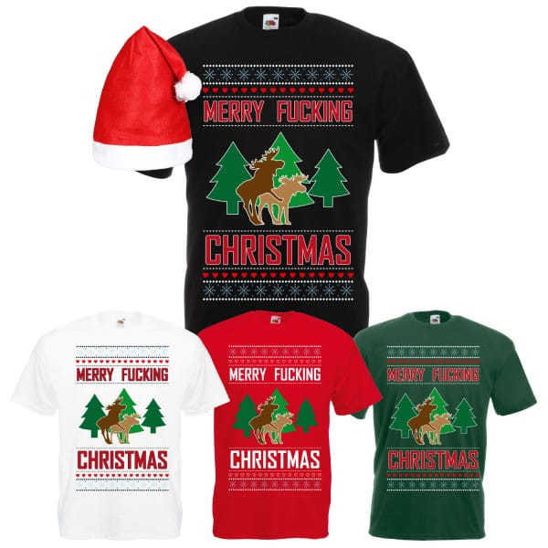 Merry Fucking Christmas Elch T-Shirt Herren